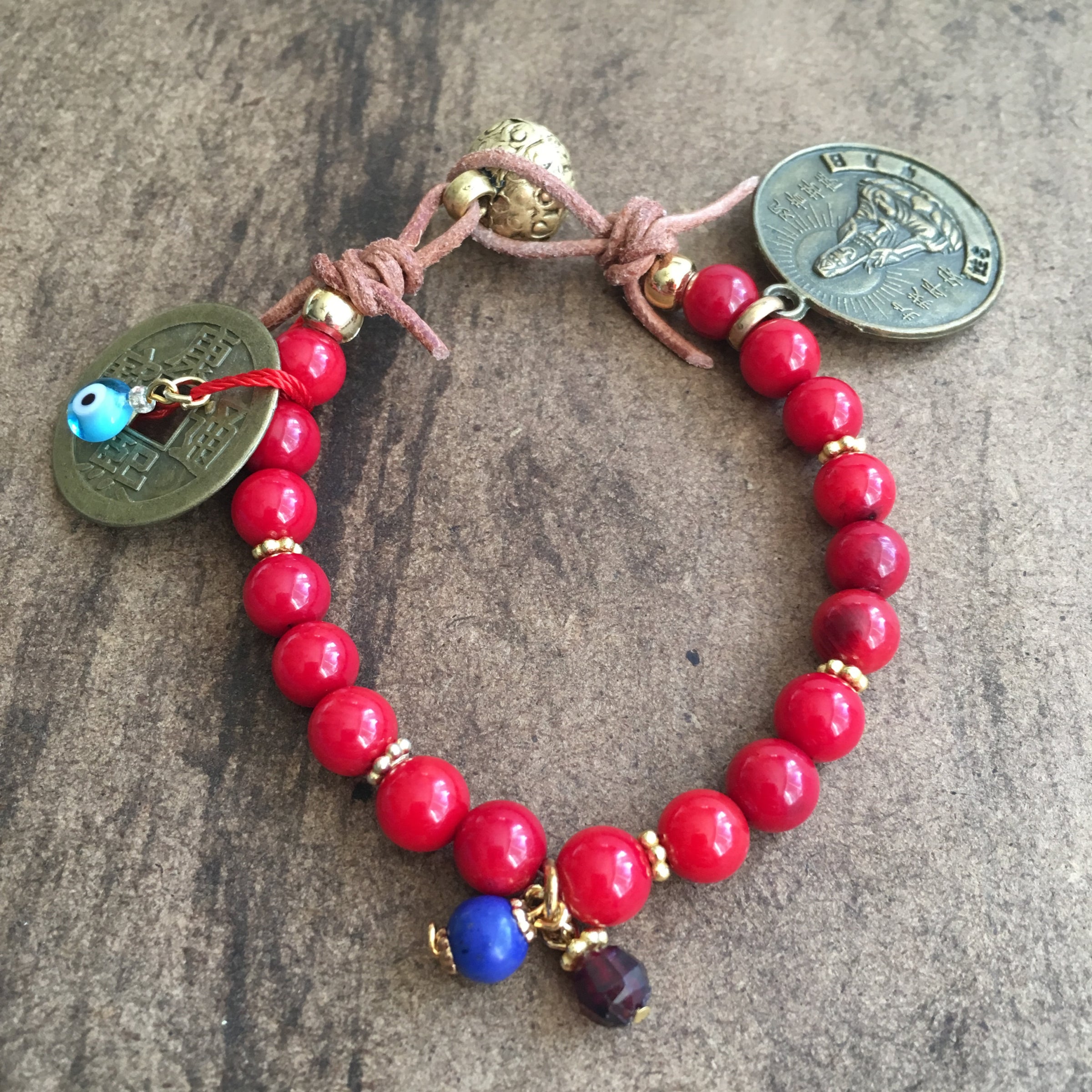 New Chinese Year Red Coral bracelet Lakshmi Custom Jewelry